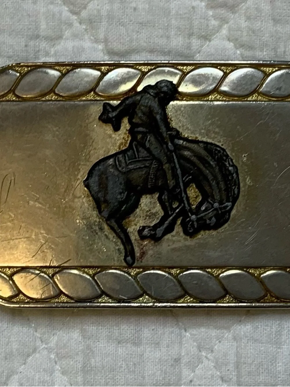 Vintage Men's Western Rodeo Belt Buckle - Gold and Silver